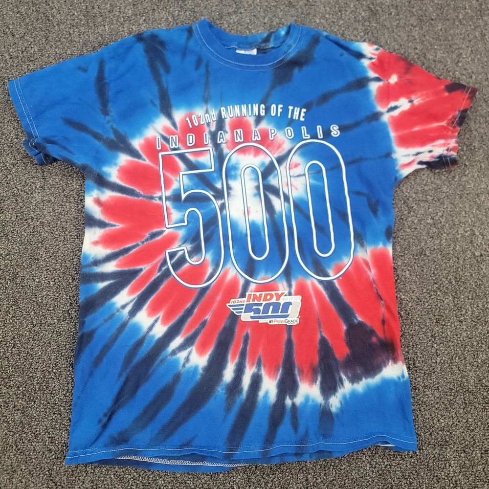 Indy 500 Mens Medium Blue Tie Dye TShirt 102nd Indianapolis 2018 Racing Car